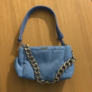 NWOT$295 Ganni Mini Pillow Recycled Tech Fabric Mini Shoulder Bag - Blue